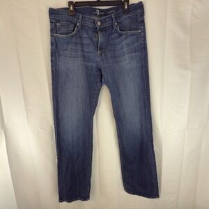 7 For All Mankind Jeans Mens 36x32 Blue Austyn Dark Wash Denim Straight Made USA